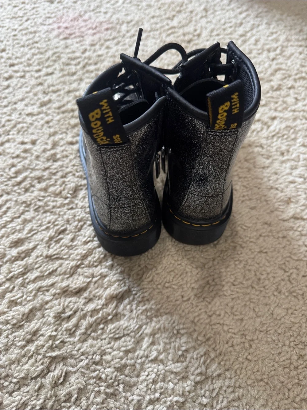 Dr. Martens Black Silver Glitter Lace-Up Boots